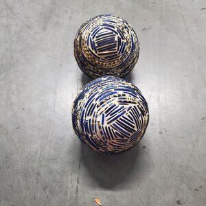 Decorative Handcrafted Blue & White Ceramic Spheres Carpet Balls Set of 2
